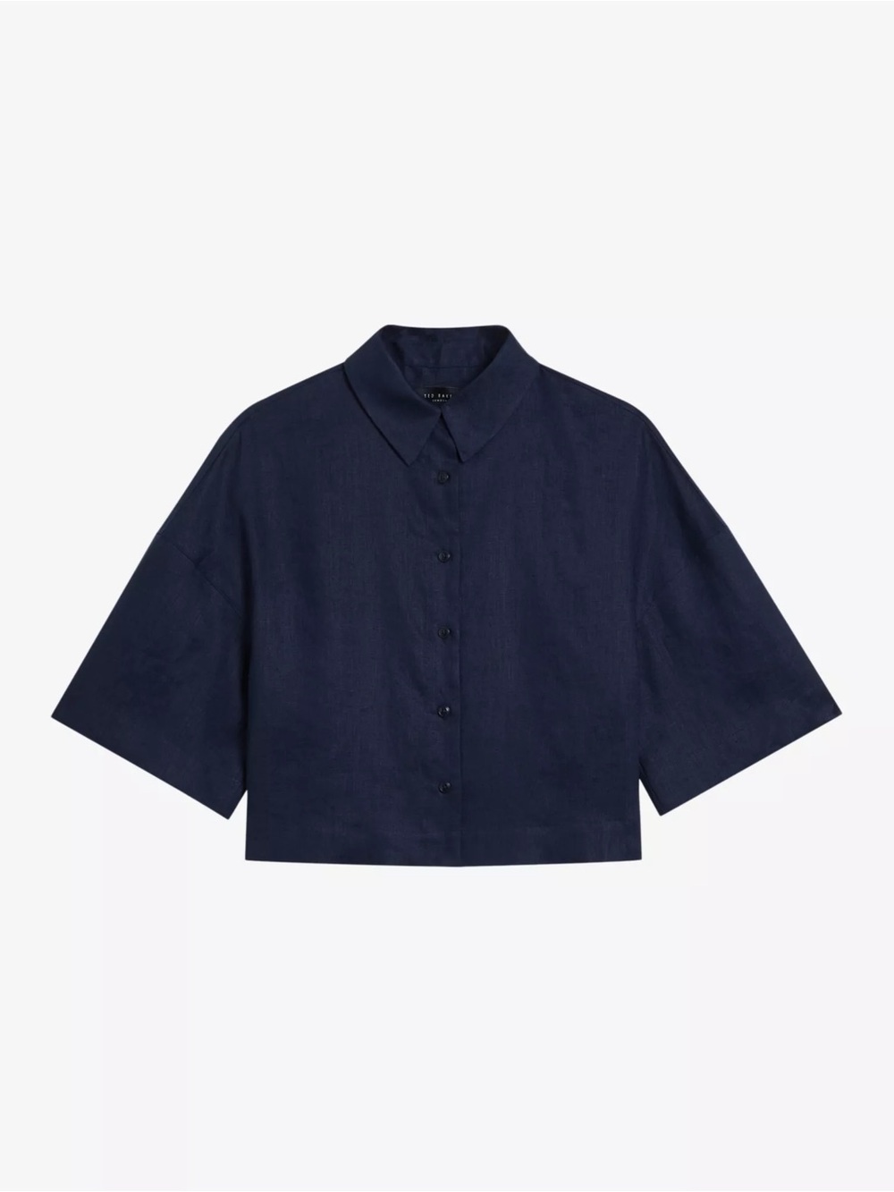 Ted Baker Navy Cropped Metsovo short-sleeve boxy-fit linen shirt size 1